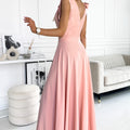 17204-3-405-3 ELENA Long dress with a neckline and ties on the shoulders - dirty pink-3