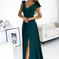 18189-1-405-4 ELENA Long dress with a neckline and ties on the shoulders - GREEN-1