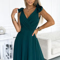 18189-2-405-4 ELENA Long dress with a neckline and ties on the shoulders - GREEN-2