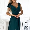 18189-4-405-4 ELENA Long dress with a neckline and ties on the shoulders - GREEN-4