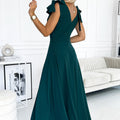 18189-3-405-4 ELENA Long dress with a neckline and ties on the shoulders - GREEN-3