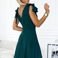 18189-5-405-4 ELENA Long dress with a neckline and ties on the shoulders - GREEN-5