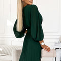 17492-4-414-1 KLARA pleated dress with a belt and a neckline - bottle green-4