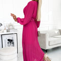 17474-3-414-4 KLARA pleated dress with a belt and a neckline - fuchsia-3