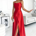 17463-1-419-1 PERLA satin long dress with a neckline on the back - red-1