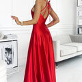 17463-2-419-1 PERLA satin long dress with a neckline on the back - red-2