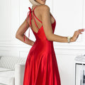 17463-4-419-1 PERLA satin long dress with a neckline on the back - red-4