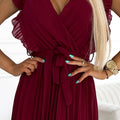 18241-6-469-1 Pleated dress with frills, neckline and belt - burgundy-6