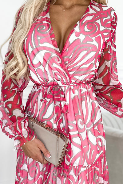 18143-6-476-1 ENRICA Dress with a neckline and long sleeves - PINK WAVES - mesh-6