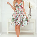 18126-3-478-1 MAYA Dress with longer back, neckline and belt - pink flowers-3