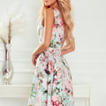 18126-4-478-1 MAYA Dress with longer back, neckline and belt - pink flowers-4