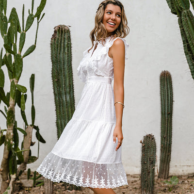 Mystic Charm Ruffle Lace Midi Dress