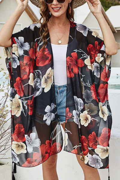 Beach Vibes Floral Print Long Sleeve Coverup