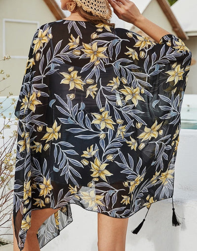 Sunshine Time Floral Print Long Sleeve Coverup