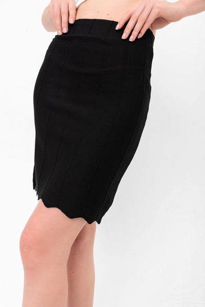 Parker Scalloped Pencil Skirt - Black