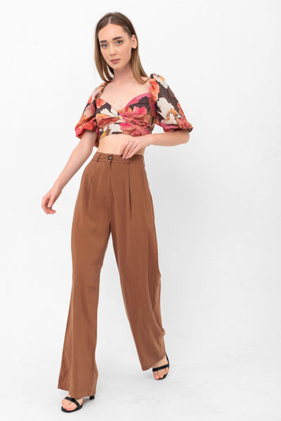 Serena Relaxed Button-Up Pants - Brown