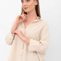 Vanessa Slouchy Button-Up Shirt - Beige