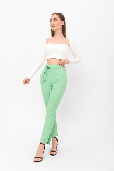 Blaire Waist Tied Straight Pants - Green