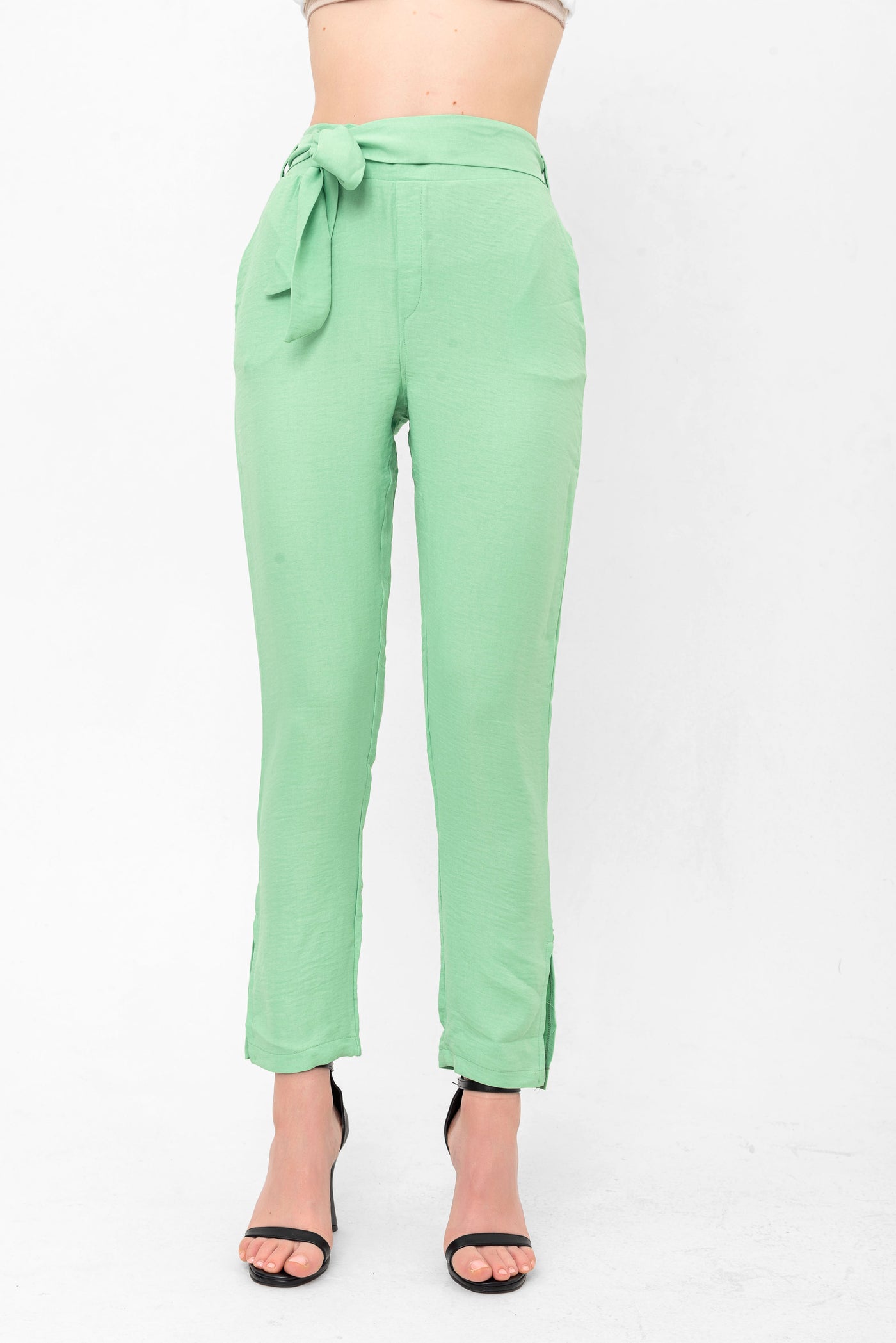 Blaire Waist Tied Straight Pants - Green