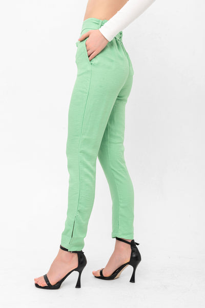 Blaire Waist Tied Straight Pants - Green