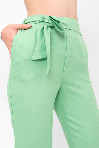 Blaire Waist Tied Straight Pants - Green