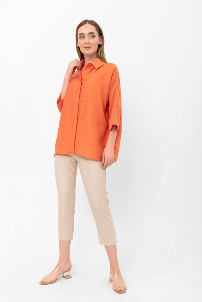 Bethany Over-Sized Button Down Shirt - Orange