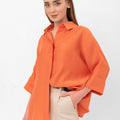Bethany Over-Sized Button Down Shirt - Orange