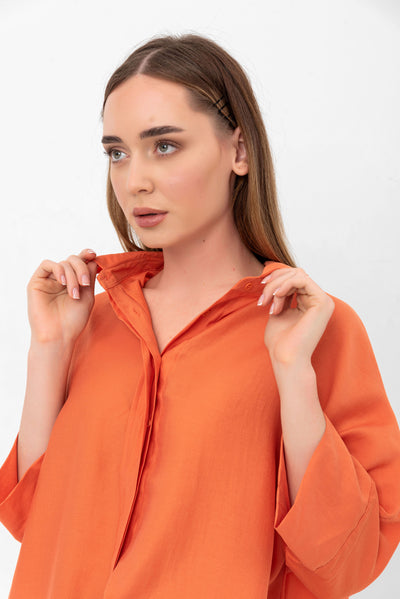 Bethany Over-Sized Button Down Shirt - Orange