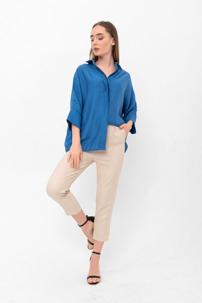 Bethany Over-Sized Button Down Shirt - Blue