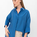 Bethany Over-Sized Button Down Shirt - Blue