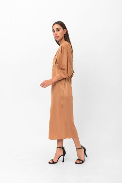 Queenly Belted Long-Sleeve Gown