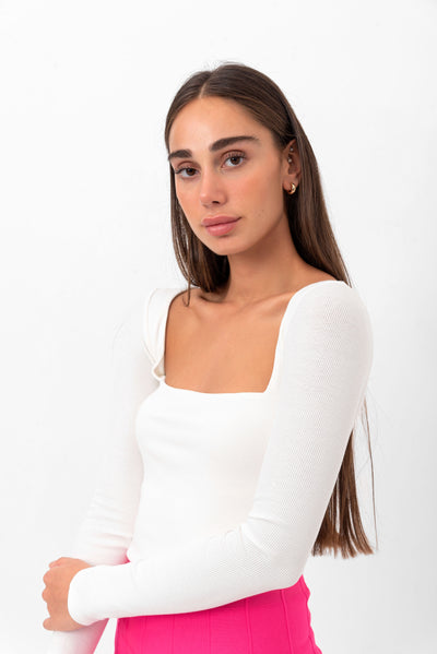 Belle Long-Sleeve Illusion Top - White