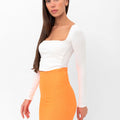 Parker Scalloped Pencil Skirt - Orange