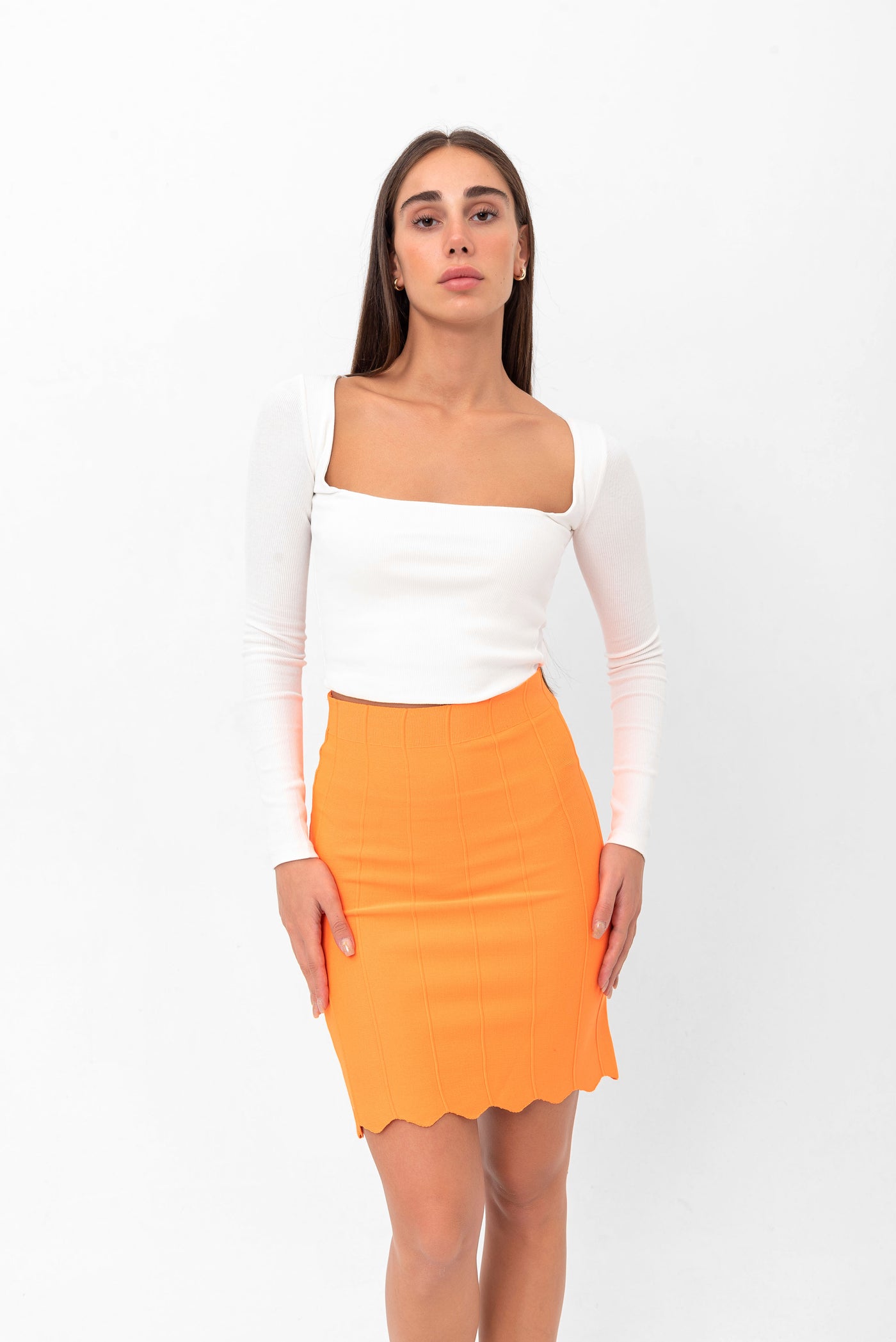 Parker Scalloped Pencil Skirt - Orange