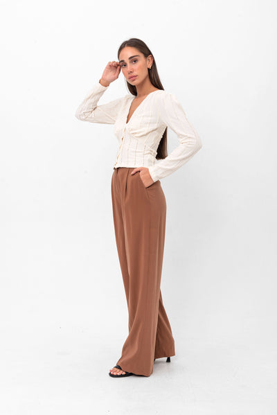 Serena Relaxed Button-Up Pants - Brown