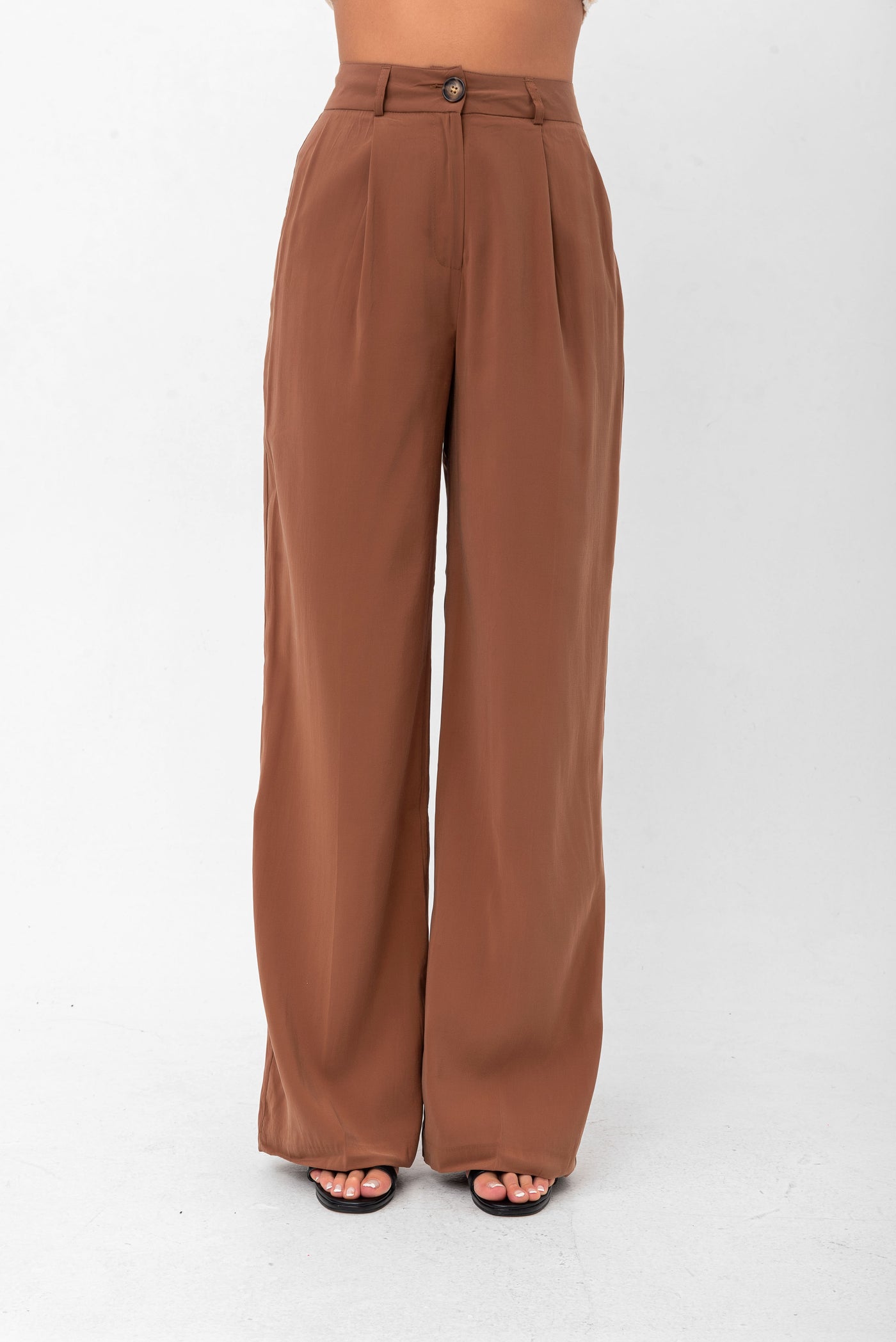 Serena Relaxed Button-Up Pants - Brown