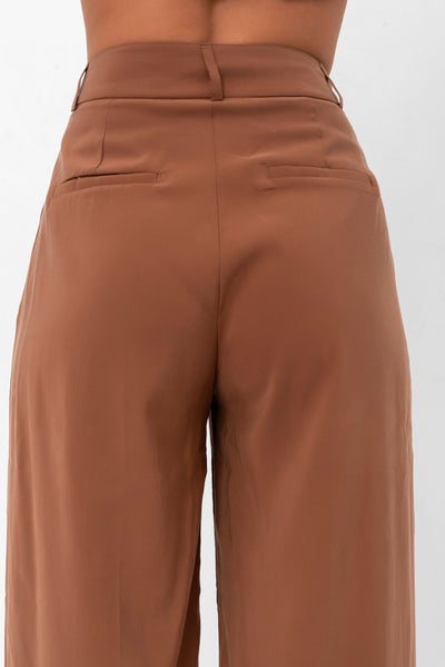 Serena Relaxed Button-Up Pants - Brown