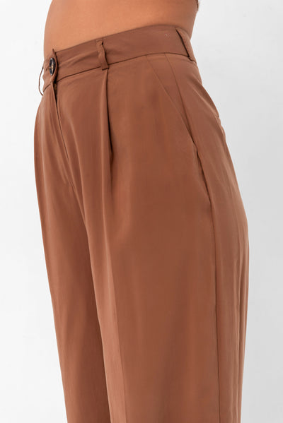Serena Relaxed Button-Up Pants - Brown