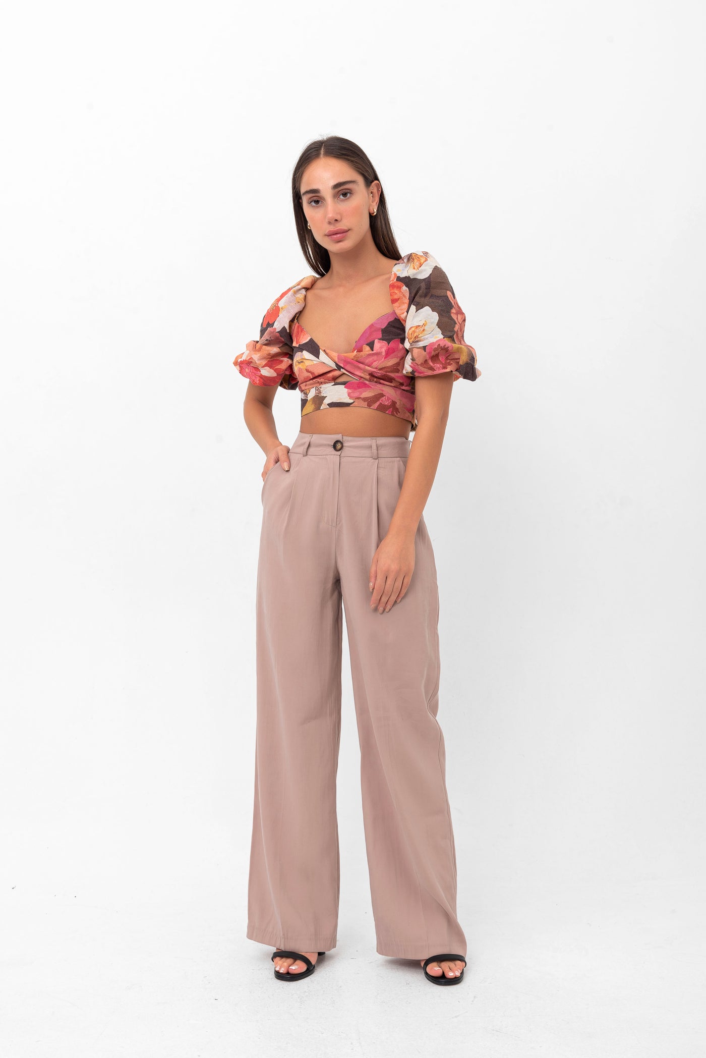 Serena Relaxed Button-Up Pants - Beige