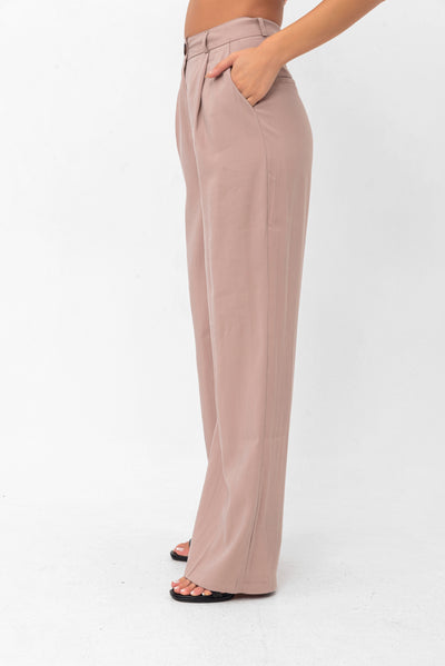 Serena Relaxed Button-Up Pants - Beige