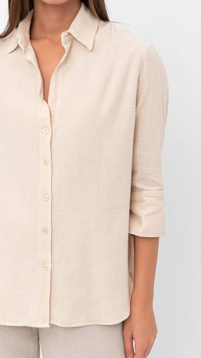 Vanessa Slouchy Button-Up Shirt - Beige