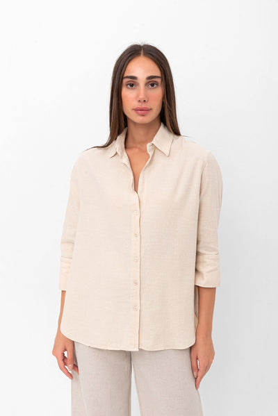 Vanessa Slouchy Button-Up Shirt - Beige