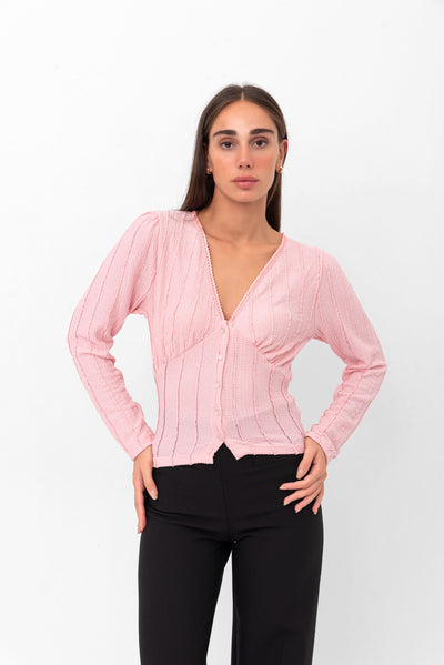 Daisy Bohemian Long-Sleeve Blouse - Pink