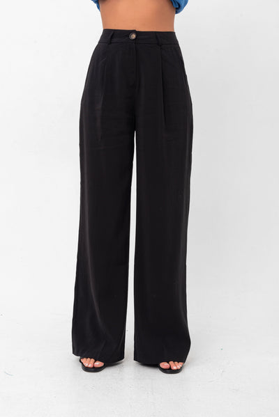 Serena Relaxed Button-Up Pants - Black