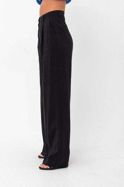Serena Relaxed Button-Up Pants - Black