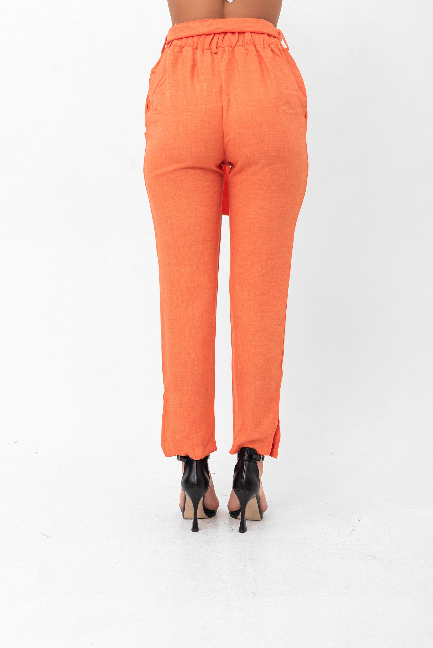 Blaire Waist Tied Straight Pants - Orange