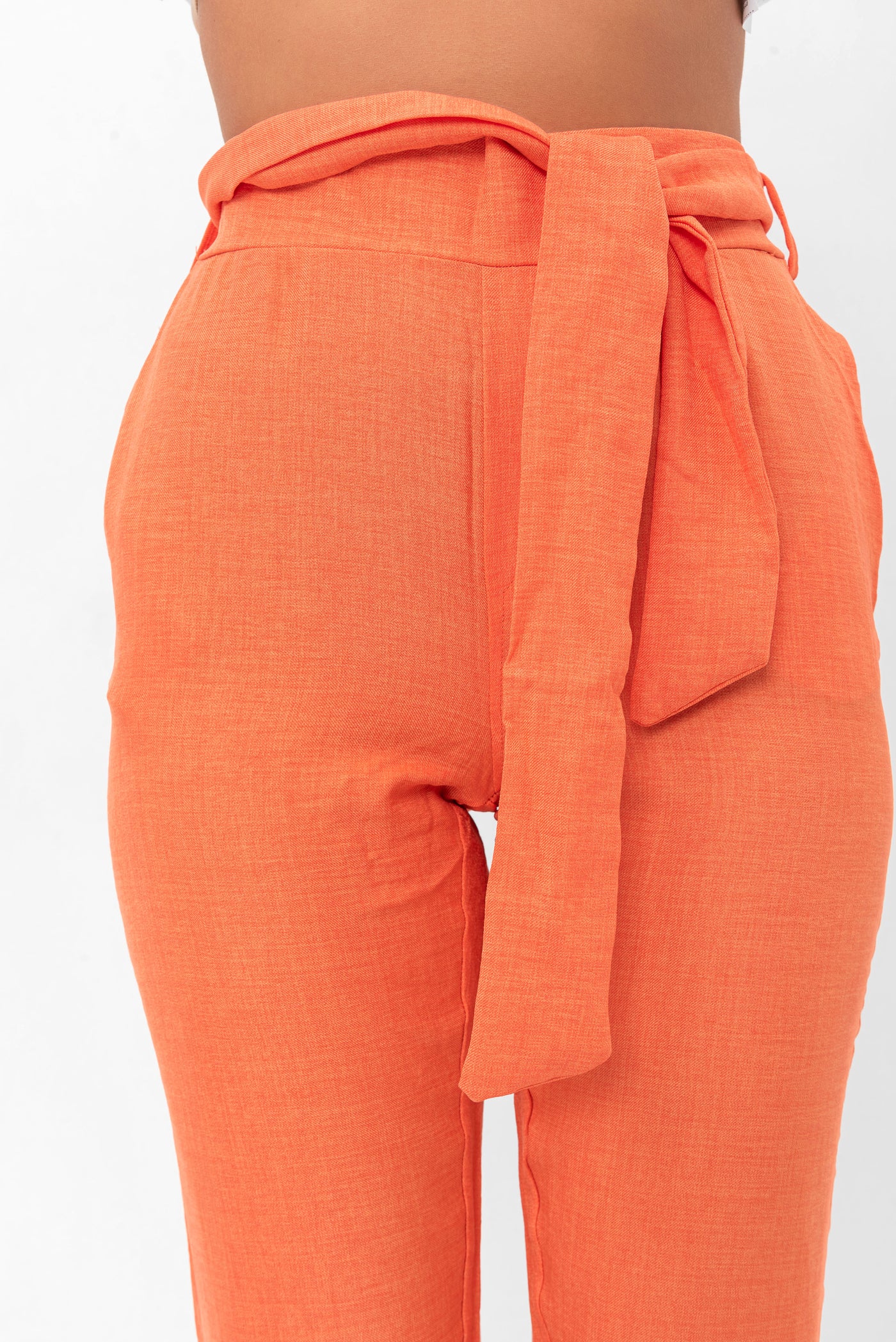 Blaire Waist Tied Straight Pants - Orange