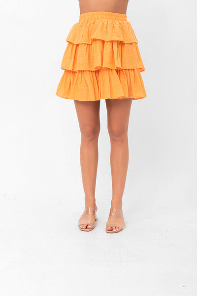 Deborah Flouncy Pleated Skirt - Orange