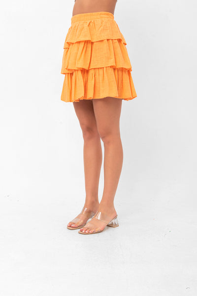 Deborah Flouncy Pleated Skirt - Orange