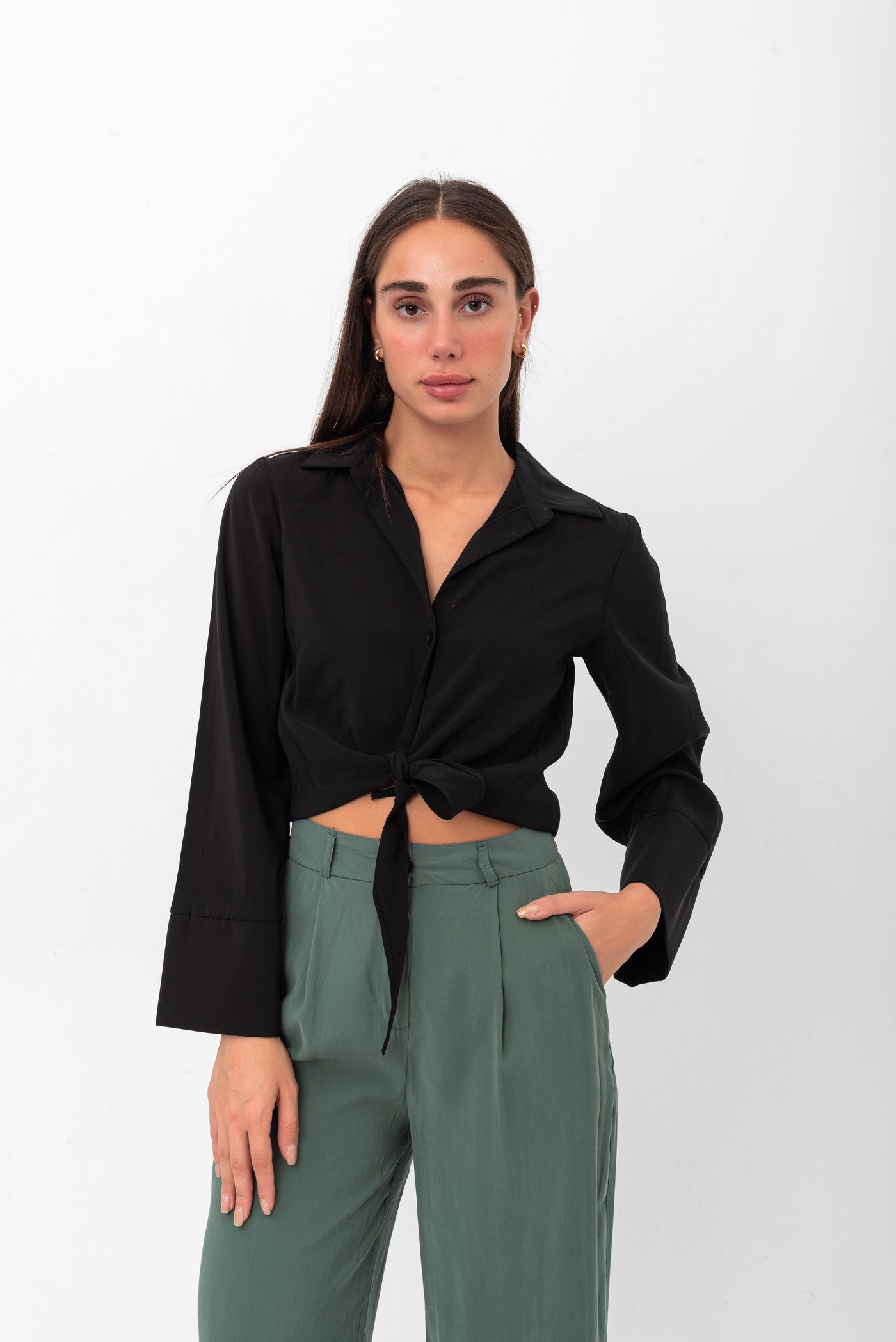 Serena Relaxed Button-Up Pants - Green